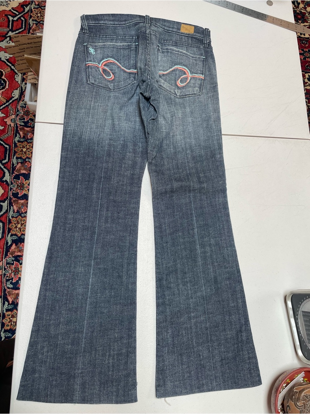 See Thru Soul Dark Blue Flare Jeans with Embroidered Back Pockets